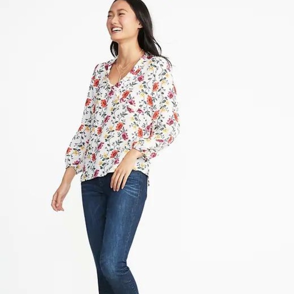 Ruffle-Trim Faux-Wrap Georgette Top for Women - Picture 2 of 5